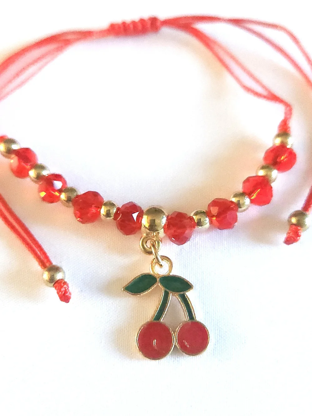 Red Beaded Fruit Charm Bracelet Set - Cherry & Strawberry